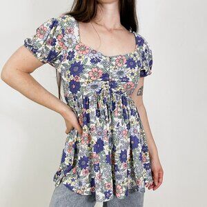 *My Style Floral Square Neck Peplum Blouse